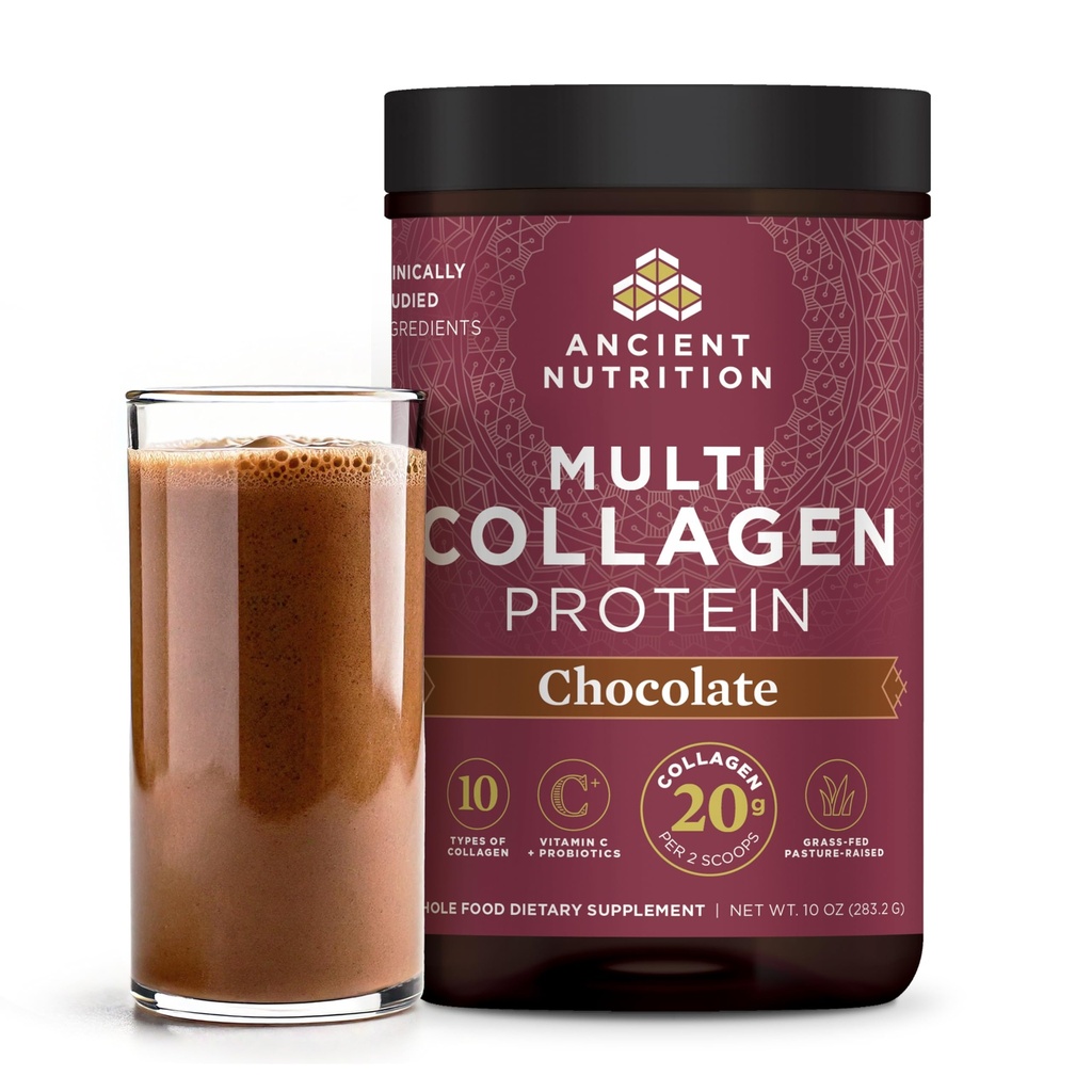 Nutriție antică Colagen Peptides pulbere, Multi Colagen Proteina, Femei și Bărbați, Vitamina C, Probiotice, Hidrolized Colagen, Sprijină Pielea, Articulații, Sănătate Gut, Ciocolată, 24 Serviri