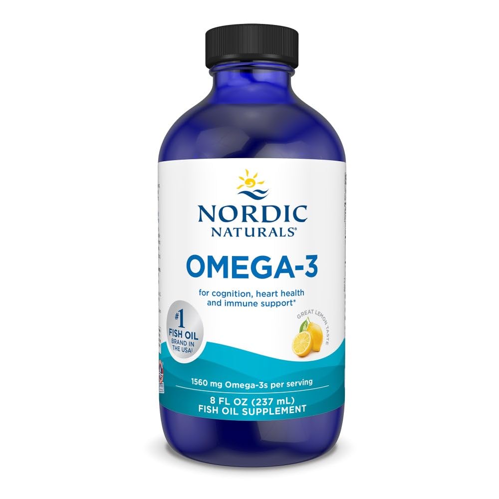 Nordic Naturals Omega-3, Lemon Flavor - 8 oz - 1560 mg Omega-3 - Ulei de pește - EPA & DHA - Suport imun, Brain & Heart Health, Optimal Wellness - Non-GMO - 48 Servings