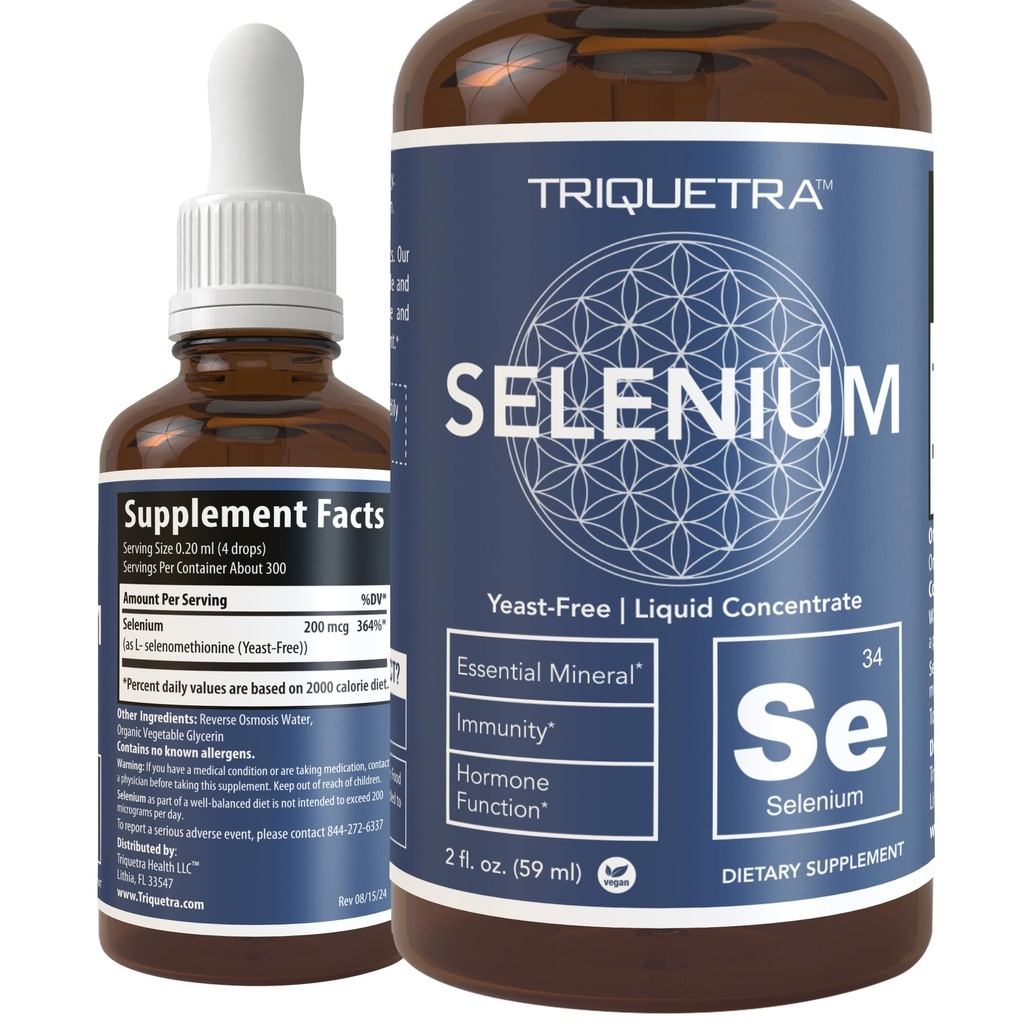 Seleniu - 200 mcg, Selenometionină Formular, 300 Servings - Vegan, Sticla de sticlă, Drojdie liber - Concentrat lichid sublingual - Antioxidant, Sprijină Imunitate, Sănătate tiroidiană (2 oz.)