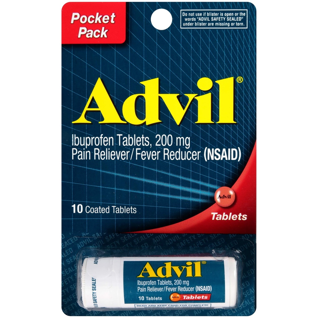 Advil comprimate filmate Durere Relieiver şi Reductor de febră, Ibuprofen 200mg, 4 x 10 Conte flacon, Rapid Pack de durere