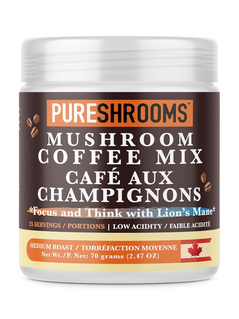 Focus & Think Instant Mushroom Coffee cu Ultra concentrat Lion's Mane Extract de ciuperci pentru brain Boost - Îmbunătățiți concentrarea, claritatea și concentrarea - Net Wt. 70g/2.47 oz