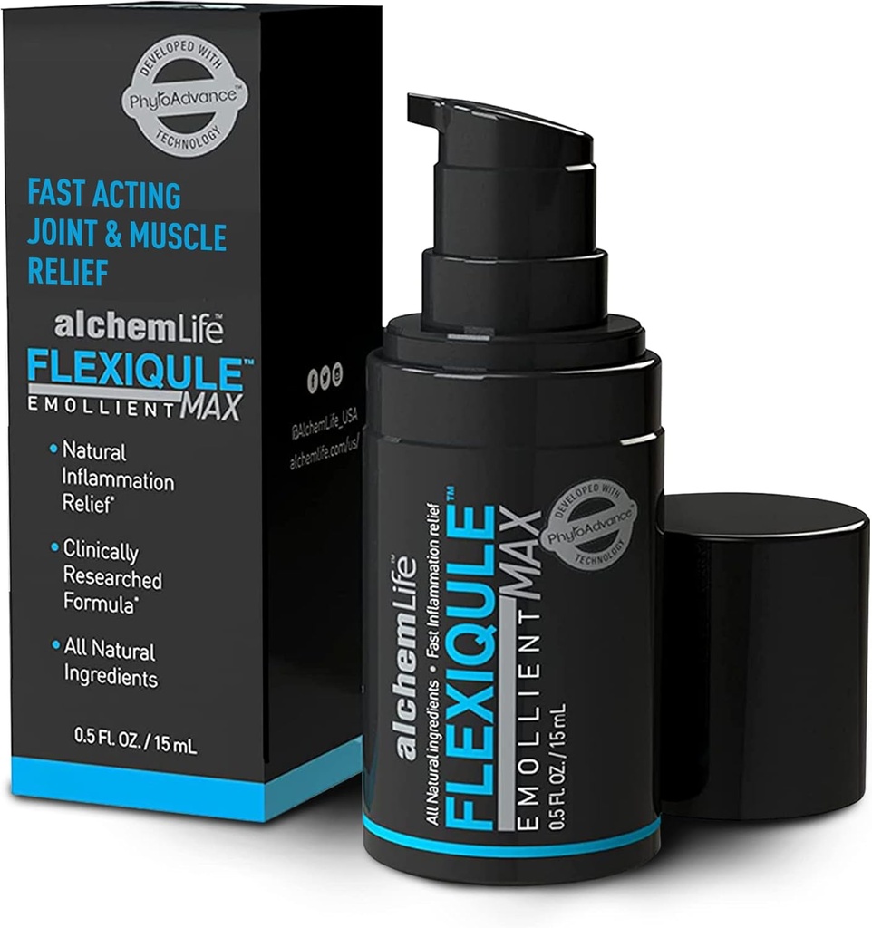 AlchemLife FlexiQule MAX - Fast Acting Emolient Suport comun natural și musculare - Soothes Stiffness & Aids Mobility - Fito-Active puternice de ghimbir, Boswellia & Piperine - (15ml Pump)