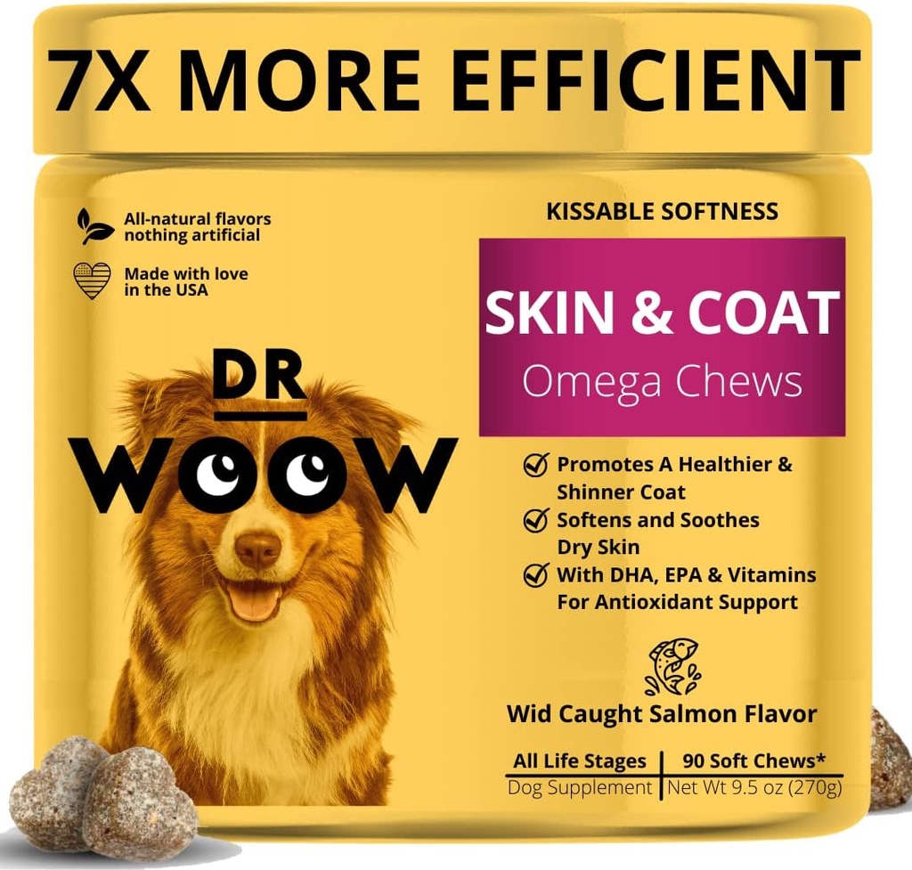 Omega Wild Alaskan Somon ulei de peşte 90 ct Soft Chews for Dog - Anti Itch & Coat + Allergy Support, cu Kelp, Biotin, Vitamine, Zinc - Ajuta la mancarime piele, Dog alergii, poate reduce vărsare