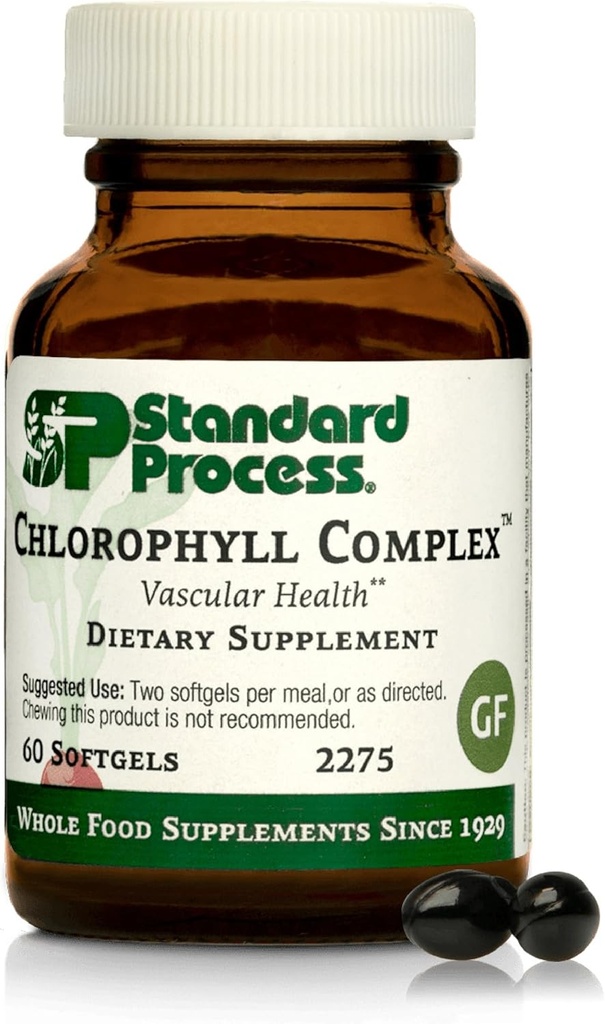 Standard Process Inc. Complexul Clorofill - Suport Immune, Activitatea Antioxidant, Sanatatea pielii si Suportul pentru sanatatea parului cu vitamina A, Lecitina Floarea soarelui, Hrișcă, Moss Spaniol - 60 Softgels