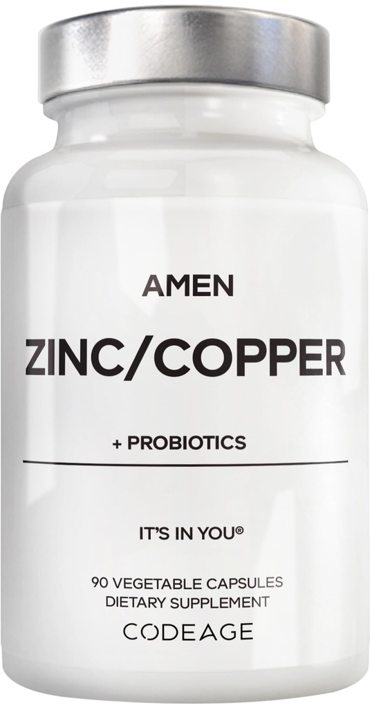Amen Zinc & Copper Supliment + Probiotice, 3 luni de aprovizionare, O dată pe zi - 50 mg de zinc picolinat Vitamina pastile - Suplimente minerale esențiale 