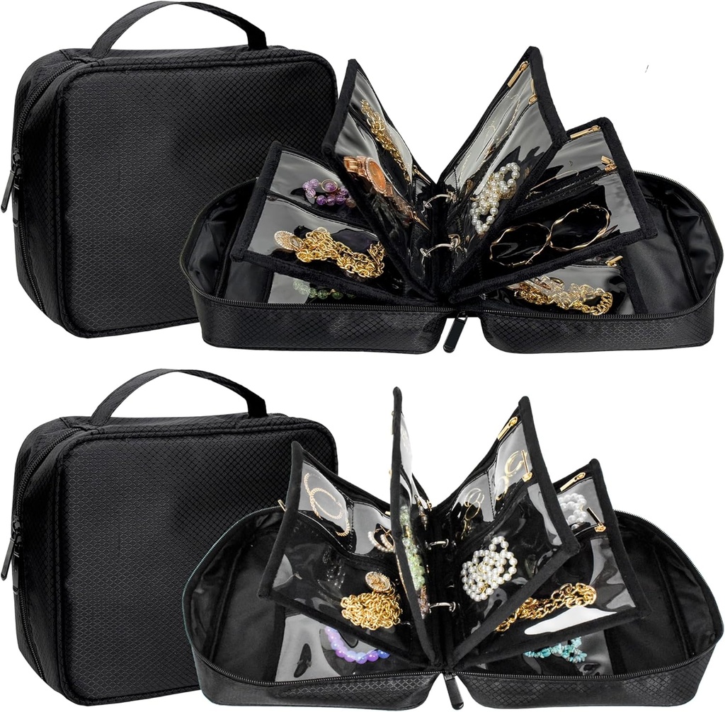 2 PCS Bijuterii de călătorie Cazuri de organizare, Saci mici de bijuterii cu pungi clar zipper Velvet pentru călătorie