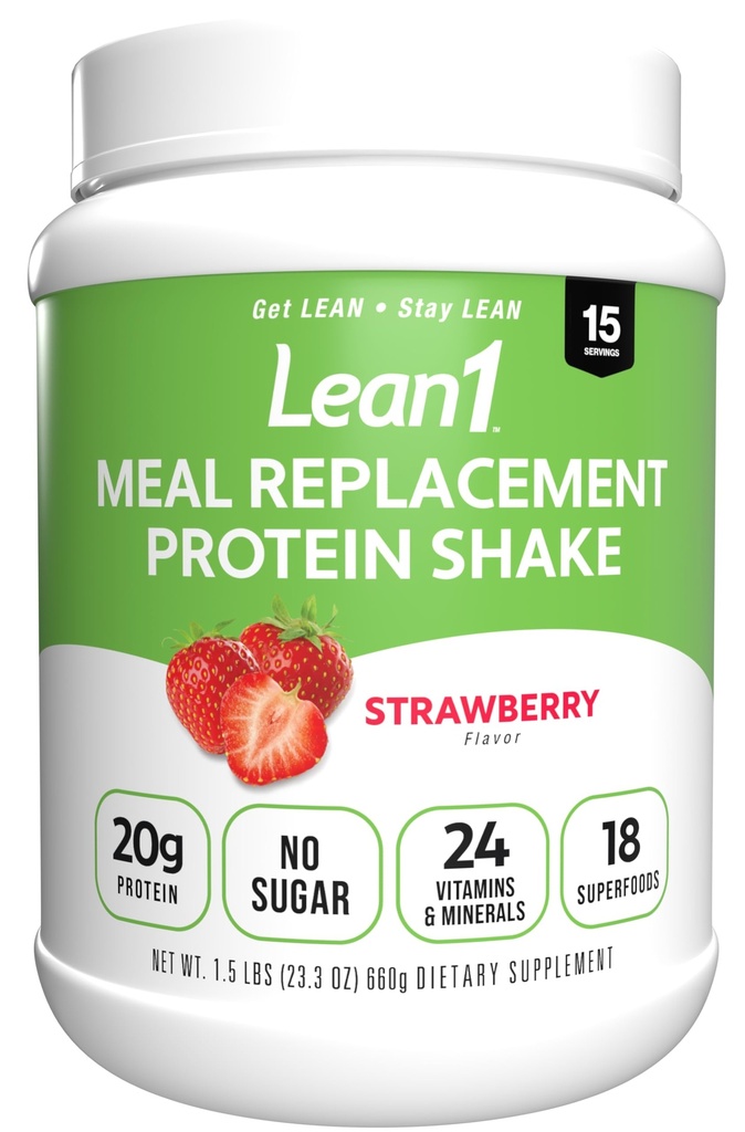 Lean1 Masa de înlocuire Proteina Shake, aroma de căpșuni, 15 Servire Tub