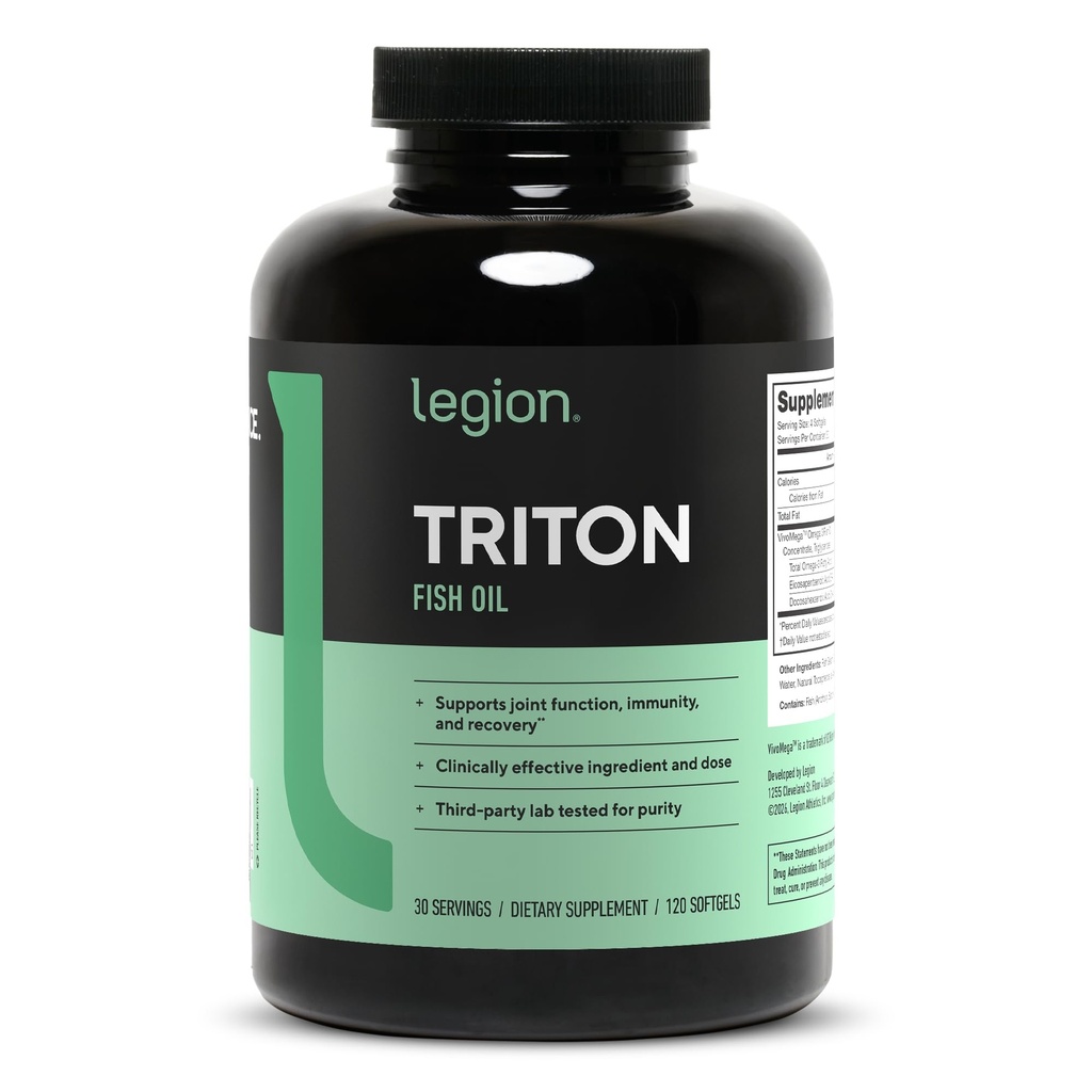 LEGION Triton capsule de ulei de pește - Triple Putere Omega 3 Acidi grași esențiali cu vitamina E și ulei de lamaie pentru absorbție maximă, prospețime și puritate - 2400mg EPA și DHA per servire, 30 Svgs