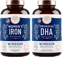 WINDSOR BOTANICALE DHA prenatale și pastile de fier pentru femei cu acid folic - Vitamina prenatal Bundle