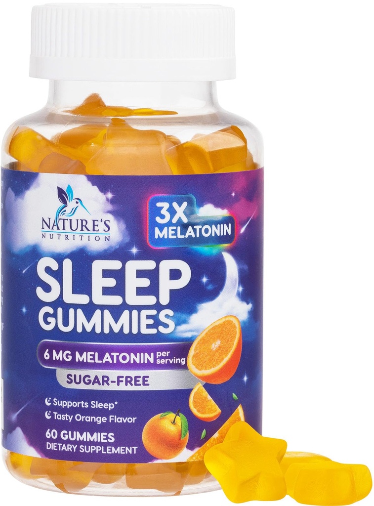 Melatonina de somn Gume de zahăr Free - 6 mg Melatonină Gumiile de somn pentru adulți, Extra Putere de dormit Gummy Suplimente, Ocazional Supliment de dormit, 6mg Gomitas para Dormir - 60 Conte