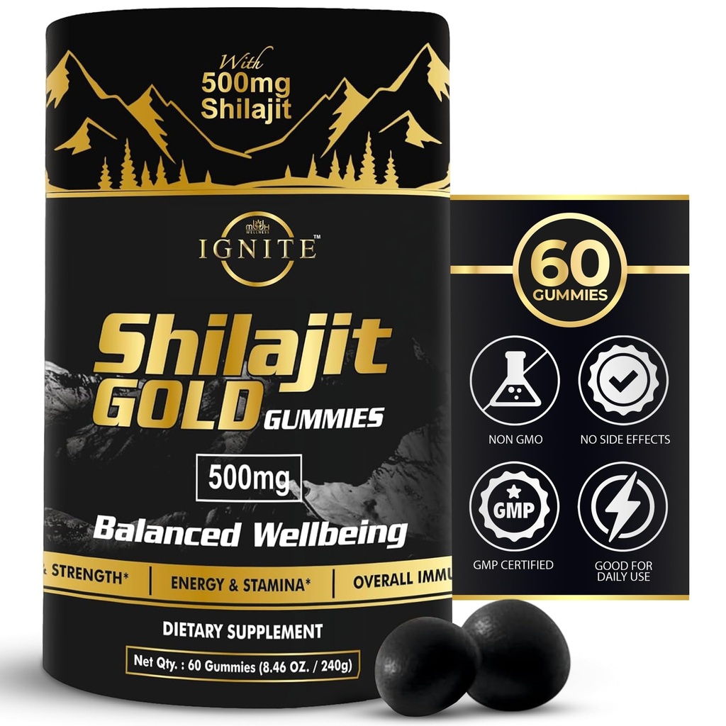 Pure Himalayan Gummies Shilajit 75%+ Acid fuzelian, grad de aur de mare potenta 