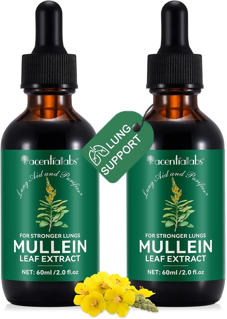 2 PC-uri Lichid organic Mullein Suplimentul de extract pentru sănătatea plămânilor - Vegan, fără aditiviBronchial Cleanse pentru asistență medicală- 2 fl oz Mullein picături