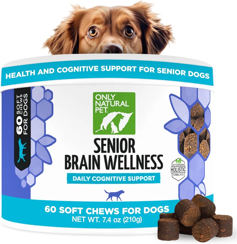 DOAR NATURAL PET Senior Brain Wellness Dog Chews - Rase mici, medii si mari, Toothless & Geriatric Dogs, Soft Chicken & Bacon Flavor Snacks, Baked Treats - 60 Count