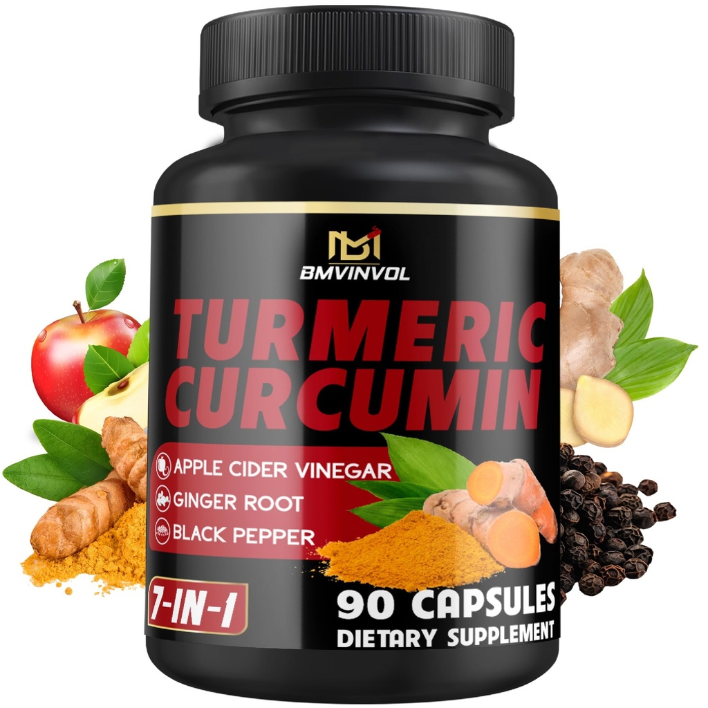 Curcumina supliment Turmeric - 95% Curcuminoide cu ghimbir, cidru de mere Oţet, Pepper negru - 90 Conte - 3 luni de aprovizionare