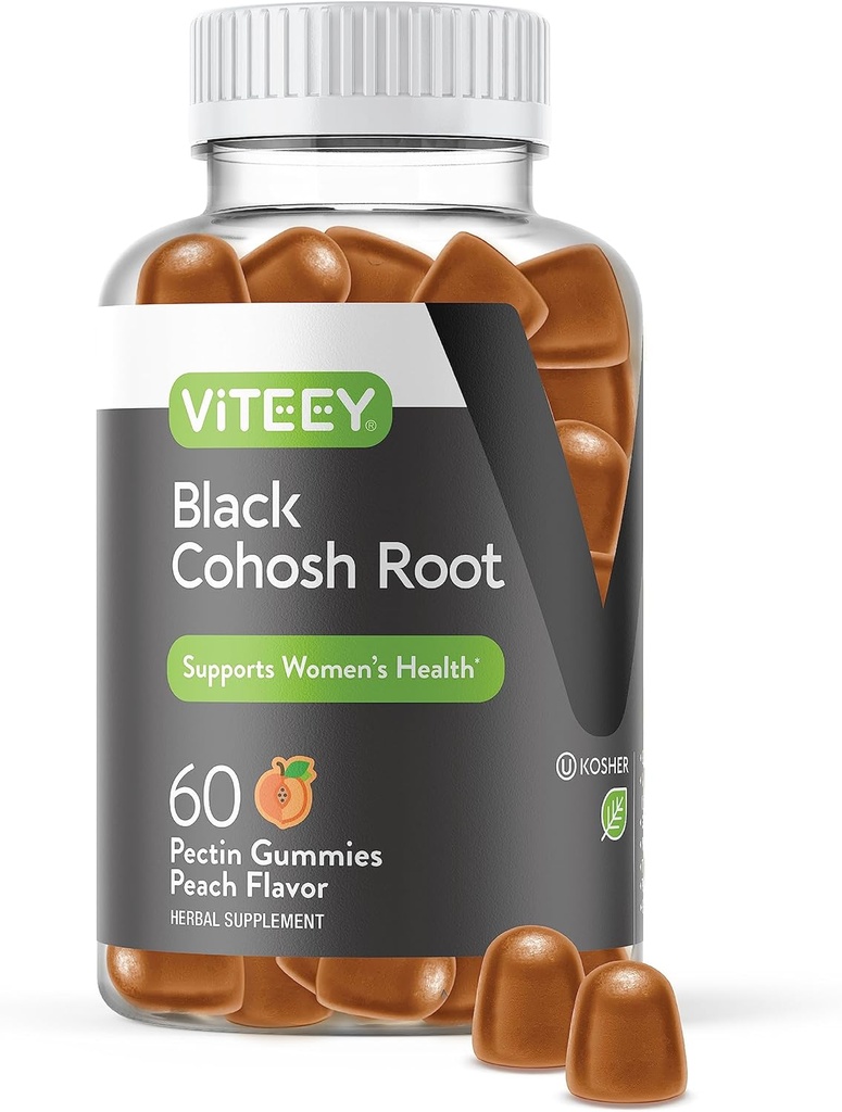 Viteey Black Cohosh Root Gummies - Menopause Relief pentru Flash-uri calde și transpirații de noapte - Vegan, Gluten gratuit, non-GMO - 60 Conte