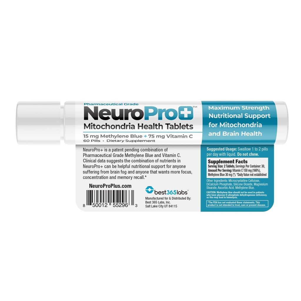 NeuroPro+ - Metilen albastru şi C Complex - Mitocondrii cu concentraţie maximă comprimate de sprijin - Acţionare rapidă Claritate mintală - 60 comprimate