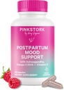 Pink Stork Postpartum Mood Support - Postnatal Hormon echilibru pentru femei - Alaptare prietenos - Stres si suport cognitiv, New Mom Essentials - Ashwagandha, musetel, & Vitamina D, 60 Capsule