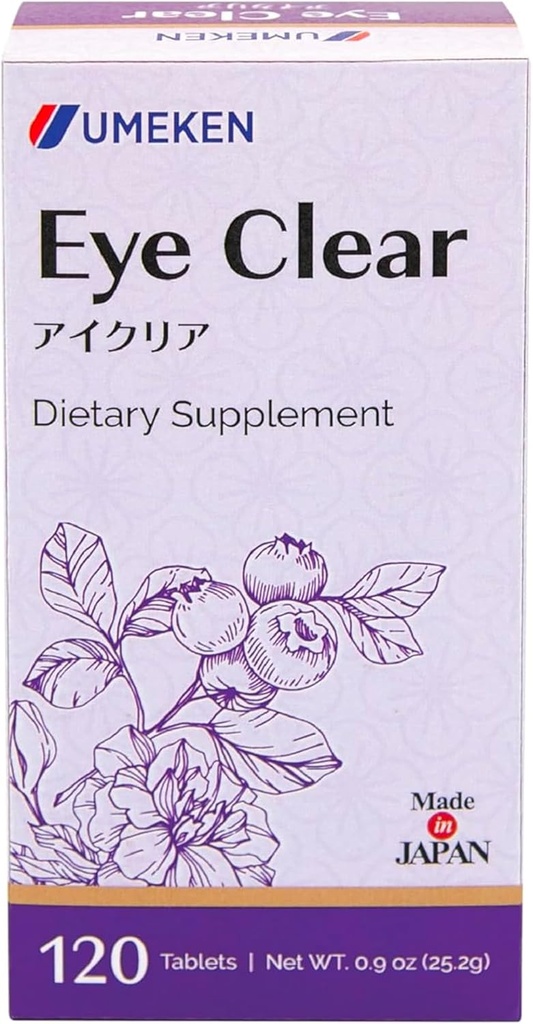 Umeken Eye Clear Dietary Supliment, Extract de afine, Lutein, Zeaxantină, Ginkgo, Vision Suplimente pentru adulți, Vitamine Ochi, 2 luni de aprovizionare, 120 comprimate, Pachet de 120