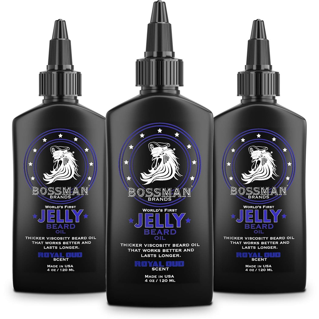 Bossman Jelly Beard Ulei pentru bărbați - 3 Pack (12 oz în Total, Royal Oud Scent) 