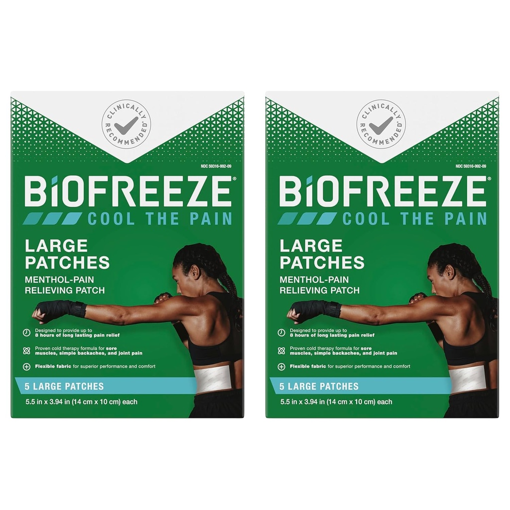 Biofreeze Pain Relief Patches, Artrita Pain Reliver, Genunchi & Lower Back Pack Relief Patch, Sore Muscle Relief, Neck Pack 5 Biofgel Mentol Patches)