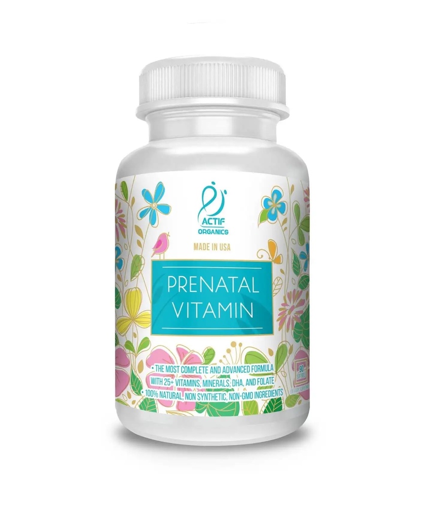 Actif Organic Vitamina Prenatala cu 25+ Vitamine organice, 100% Naturale, DHA, EPA, Omega 3, și Organic Herbal Blend - non-GMO, 90 Conte