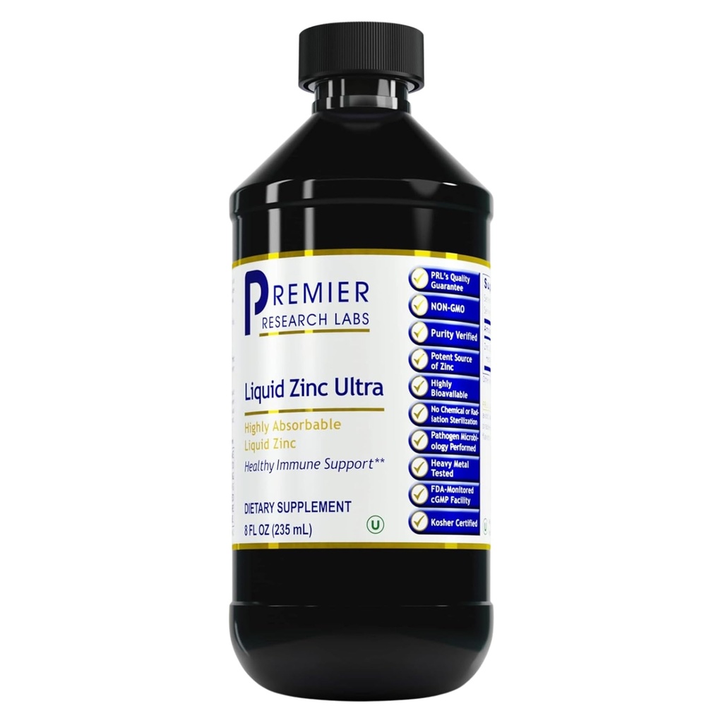 Premier Research Labs Liquid Zinc Ultra Supliment - pentru suport imunitar & Well-Being pentru adulți și copii - Drops foarte absorbabil - Utilizat pentru analiza rapidă a statusului zincului - 8 fl oz