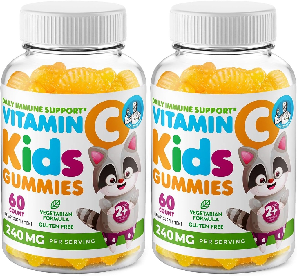 DR. MORITZ Vitamina C Gume pentru copii & Adulți 240 mg - Suport imun Vitamine low-Sugar Chewable pentru copii mici - Supliment alimentar vegetarian Gelatină-gratuit pentru copii (Citrus Flavor) (120 Conte)