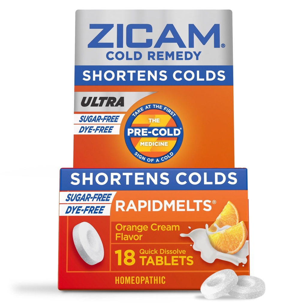 Zicam Ultra Rece Remedy Zinc Rapidmelts, Orange Cream Flavor, Homeopatic, Rece Scurtare Medicina, Scurteaza durata rece, Sugar-Free, Die-Free, 18 Conte