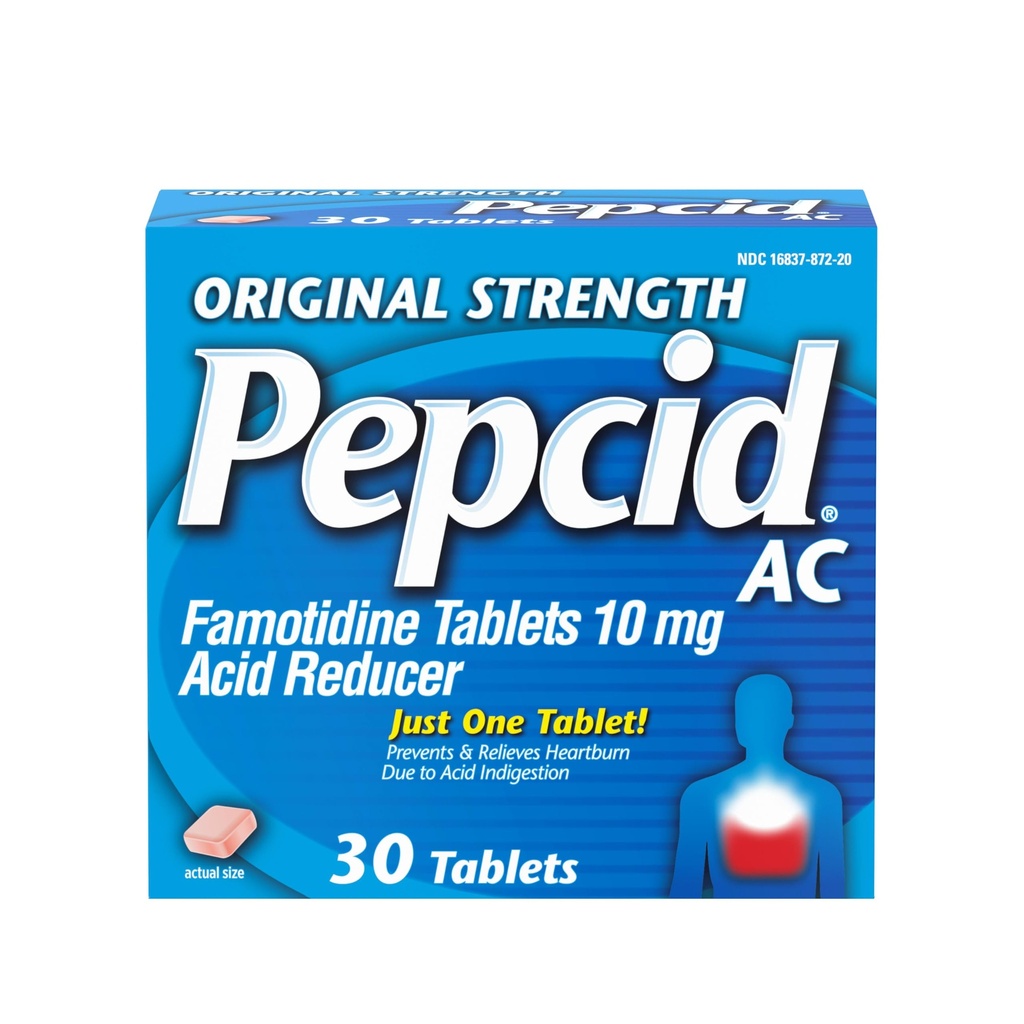 Pepcid AC Iniţial Putere Arsuri în capul pieptului comprimate de relief, OTC medicamente Prevents & Relieves Heartburn & Acid Reflux Datorită indigestiei acide, 10mg Famotidină Acid Reductor, Fast-Activitate, 30 ct