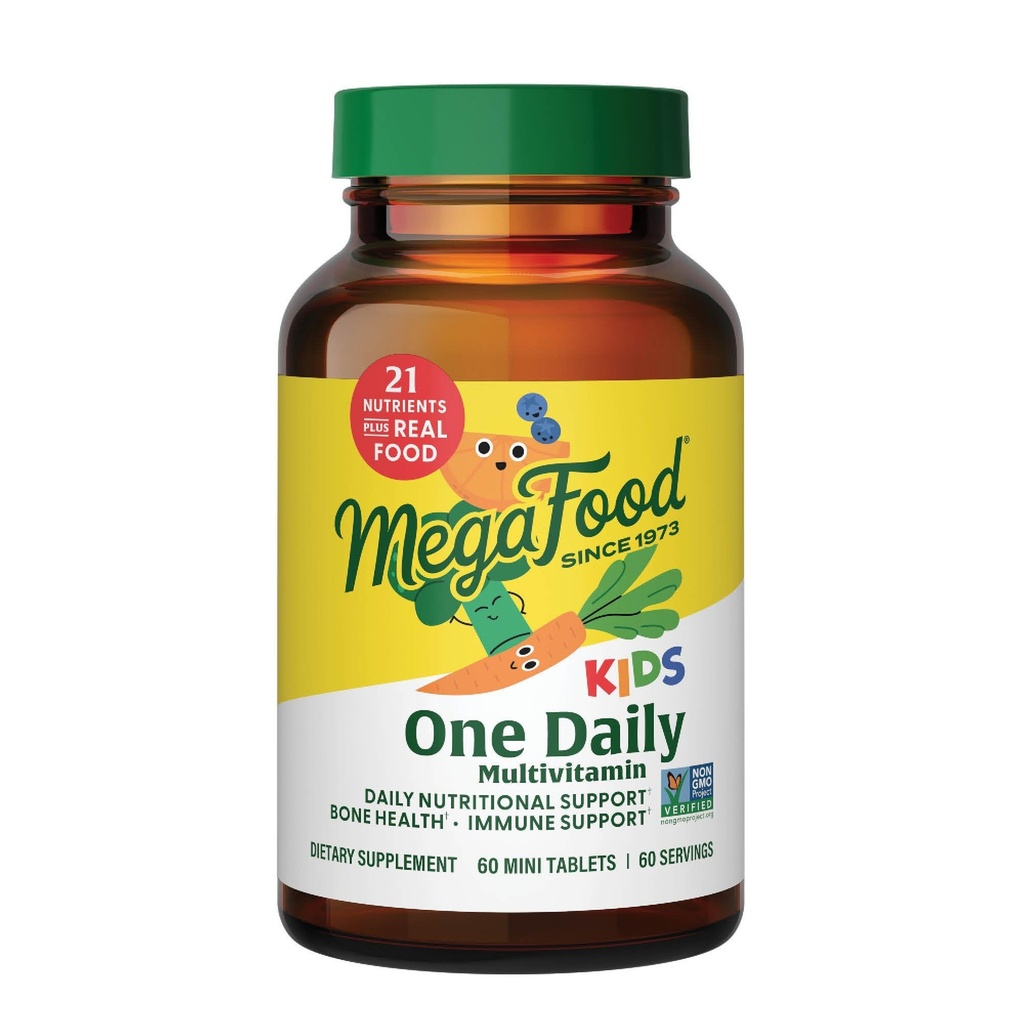 Megafood Kids One Daily Multivitamine - Confortabil Mini Multivitamine pentru copii - cu zinc, vitamine C, B & D - Vegetarian, Gluten Free, Non OMG-uri - 60 comprimate, 60 Serviri