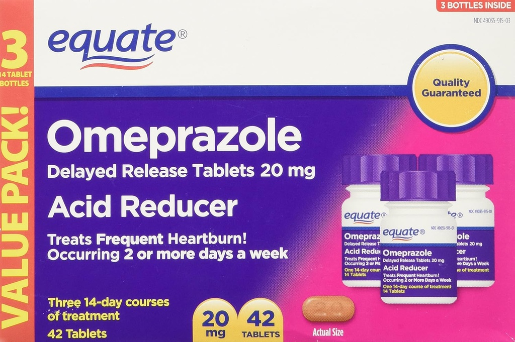 Equate Omeprazol 20 Milligram, Reductor de acid, eliberare întârziată, 42 comprimate