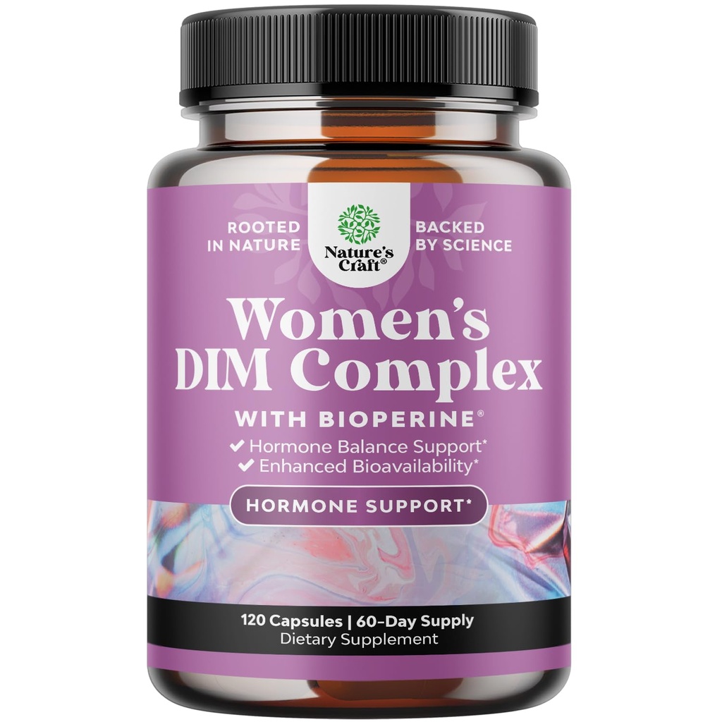 Naturas Craft Potent DIM Supliment pentru femei - Echilibrul hormonal pentru femei cu DIM și Menopauza negru Menopauza suport și ajutor PMS - Menopauza Suplimente Extra Putere 300mg per servire