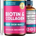 Colagen lichid & Biotina pentru femei - 30000mcg Complexul de crestere a parului - Made in Statele Unite ale Americii - Hidrolized Colagen & Biotin ulei pentru cresterea parului, sanatos Skin & Nails - Vegan Colagen & Biotin Sursa - 2 fl oz