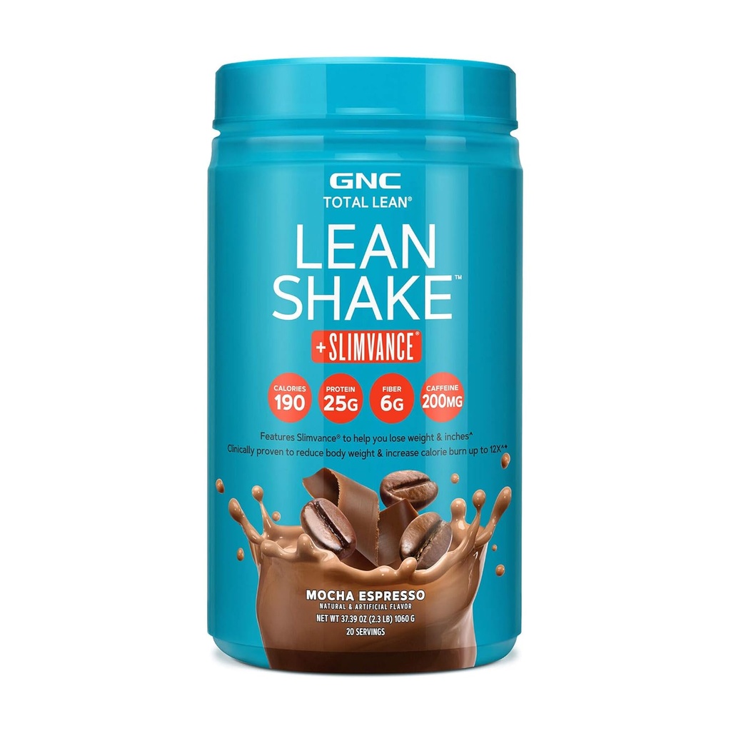 GNC Total Lean, Lean Shake + Slimvance, Pierdere in greutate Pulbere de proteine cu 200 mg de cofeina, Mocha Espresso, 20 Serviri