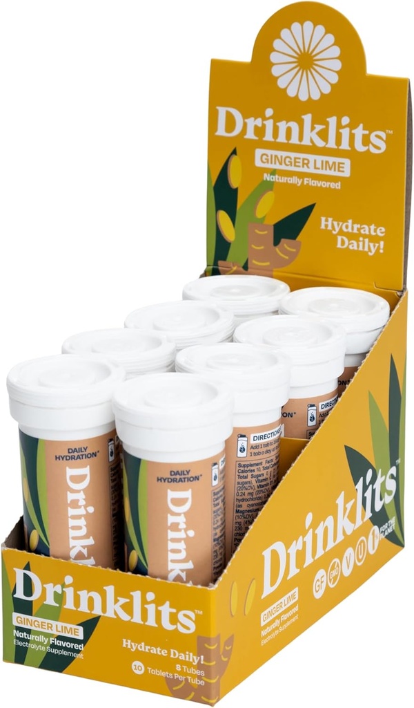 Drinklits Ginger Lime Electrolyte Sports Drink Fizzy Hidratare Tablete (8) Tube Bundle 