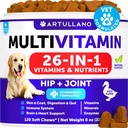 Câine Multivitamine Chemable cu Glucosamină 26 în 1 - Vitamine de câine și suplimente - Senior & Puppy Multivitamine pentru câini - Pet Joint Support Health - Imunitate, Mobilitate, Piele de Gut - 120 Chews