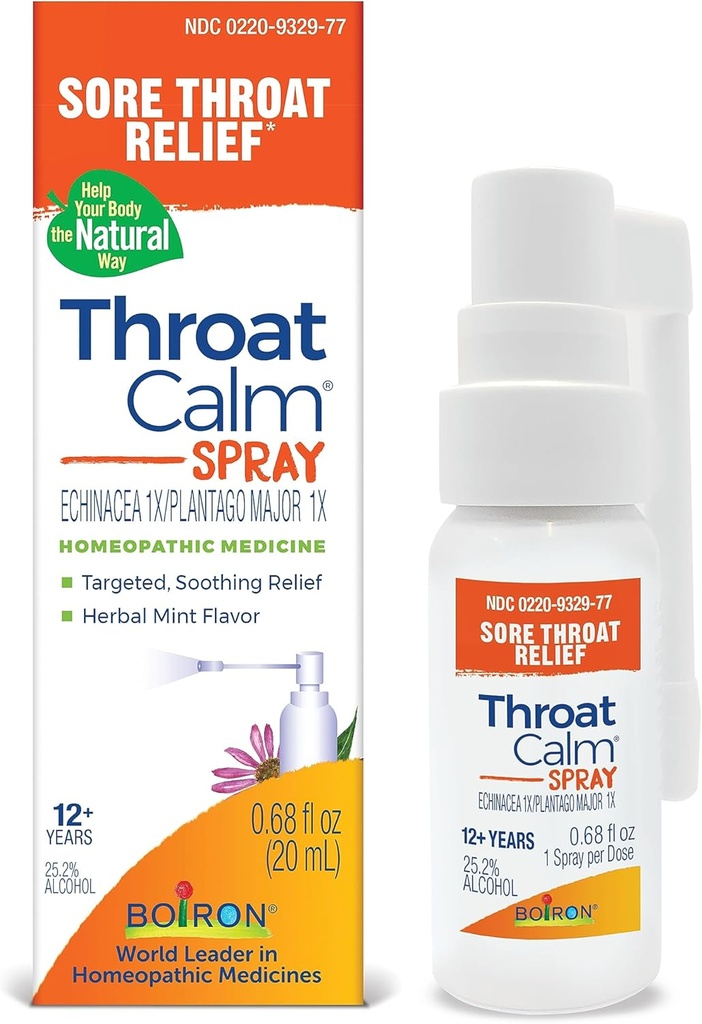 Boiron ThroatCalm Spray pentru Soothing Sore Throat Relief - Plant-Powered with Echinacea 