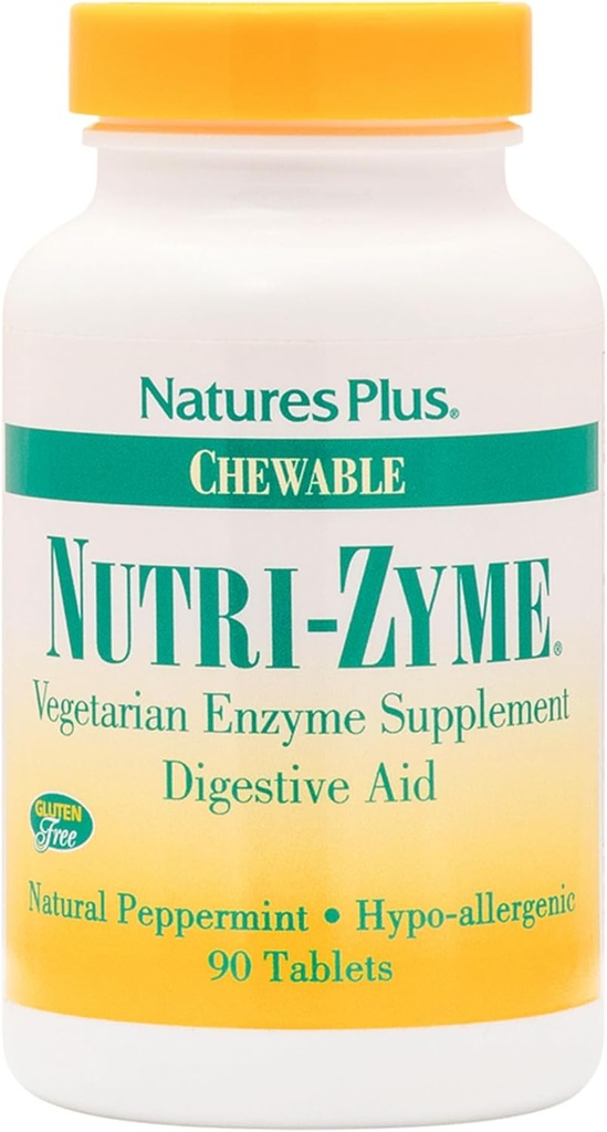 NaturasPlus Nutri Zyme - 90 Tablete masticabile, Aroma de mentă - Suplimentul enzimatic vegetarian cu Bromelain & Papain, Ajutor Digestiv Natural - Gluten-Free - 45 Serviri