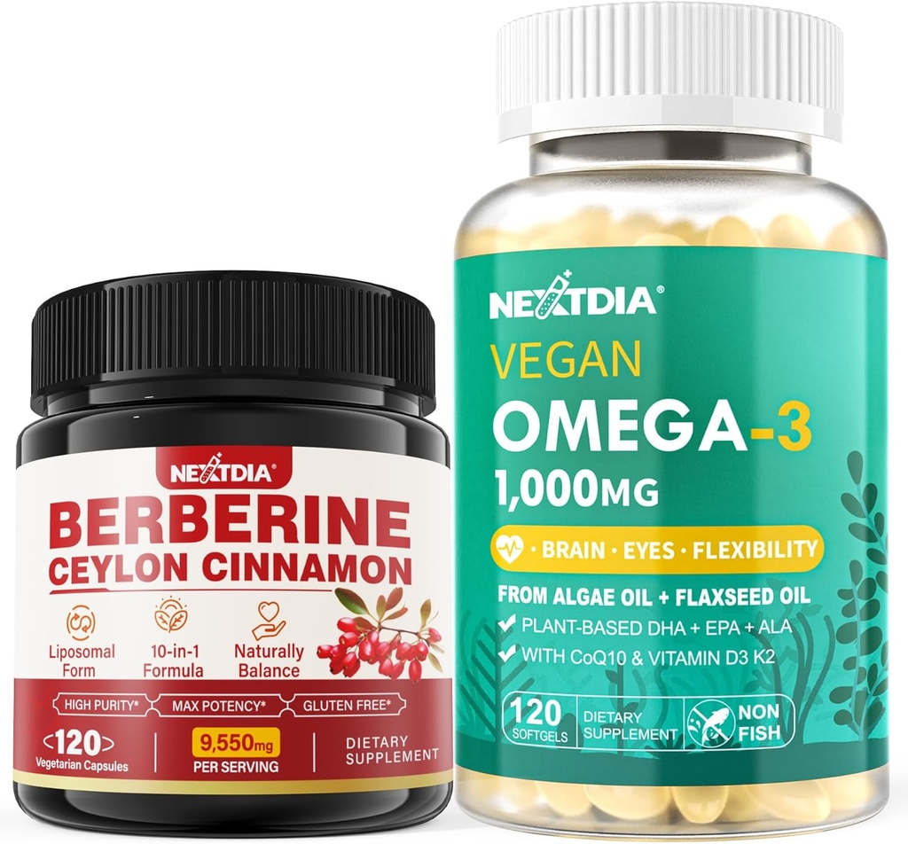 Berberine Supliment 1500mg + Vegan Omega 3 Supliment 1000mg