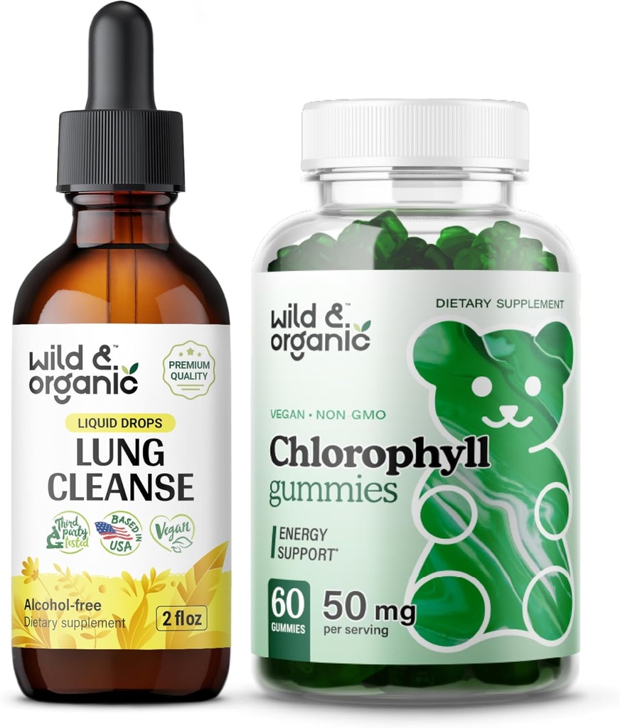 Wild & Organic Lung Cleanse Tincture 2 fl oz & Clorofill Gummies 60 Chews