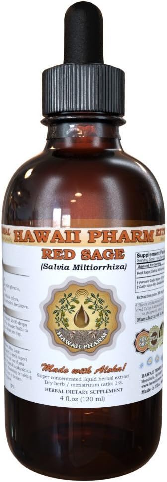HawaiiPharm Red Sage (Salvia Miltiorrhiza) Extract lichid, Tinctură, Supliment vegetal, Made in USA, 2 fl.oz