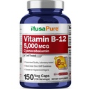 NusaPure Vitamina B12-5000 MCG 150 Capsule vegetale (Non-GMO, Vegan) - Max Putere Vitamina B12