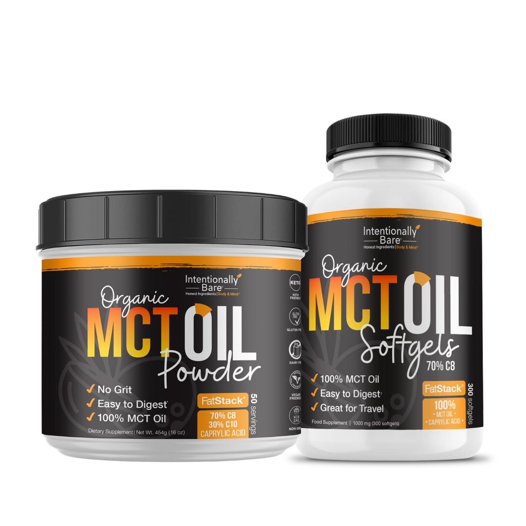 Bare intenţionat pulbere de ulei MCT (50 serviri) şi capsule de ulei MCT Bundle