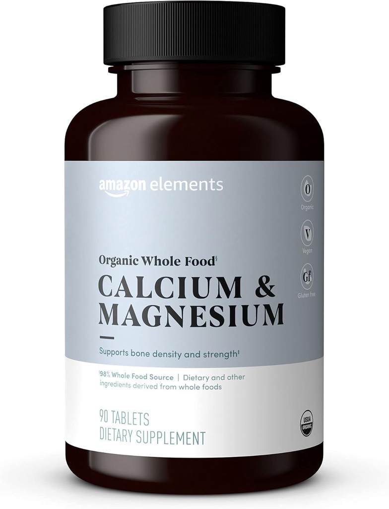 Elemente - Alimente organice de calciu și magneziu, Vegan, gluten gratuit, 90 comprimate
