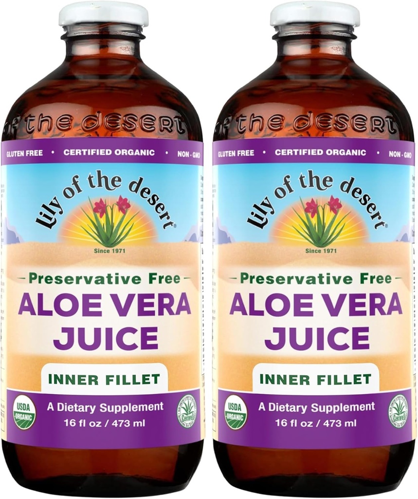Lily of the Desert Organic Aloe Vera Juice, Inner Fillet, 16 Fluid Ounce (Pachet de 2)