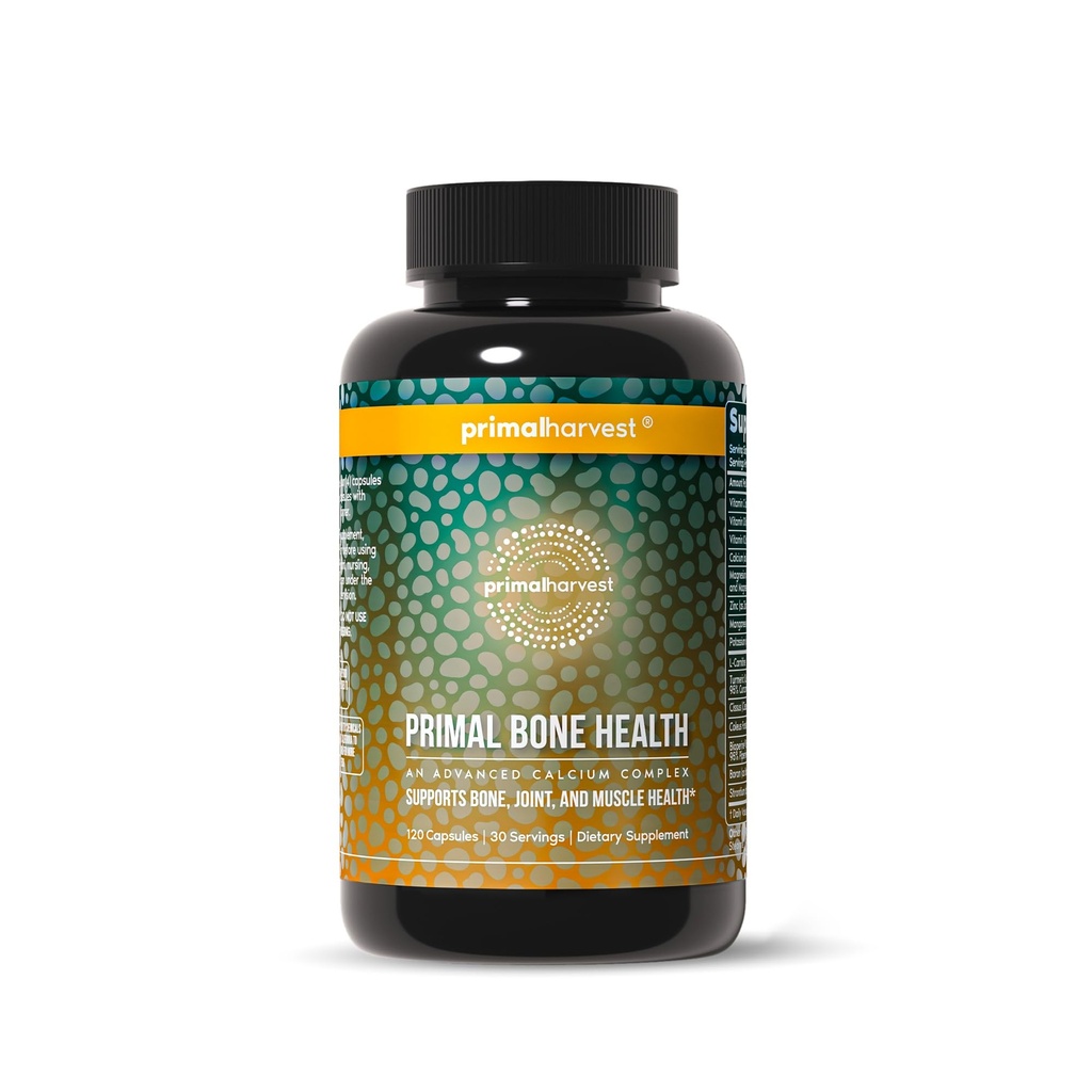Primal Harvest Calciu Carbonat Bone Health Complex pentru bărbați și femei cu calciu, magneziu, zinc, mangan, potasiu și L-Carnitină