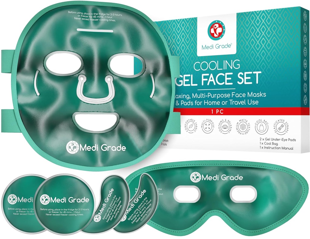 Medi Grad de răcire mască faţă de gheaţă şi mască de răcire ochi pentru ochi pufoşi şi Migrene Ajutor - Self Care Face Pack cu ChillGel faţă mască de gheaţă Tehnologie - mască de răcire faţă, pad-uri ochi şi sac