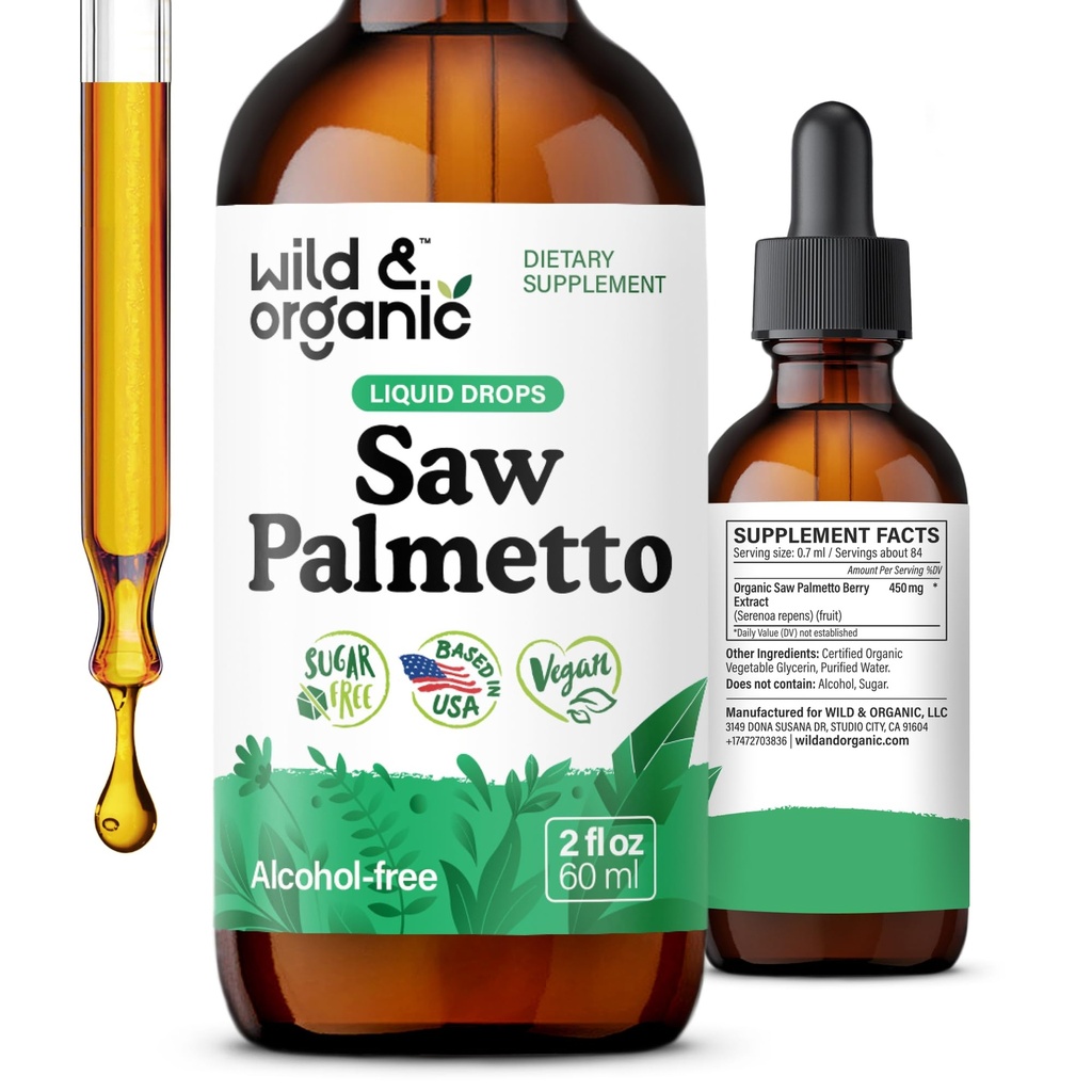 Salbatice si organice Saw Palmetto Extract picături - Suport urinar - Saw Palmetto pentru bărbaţi şi femei - lichid Serena Repens Berries Supliment - Vegan, Zahăr şi alcool-Free - 2 fl oz