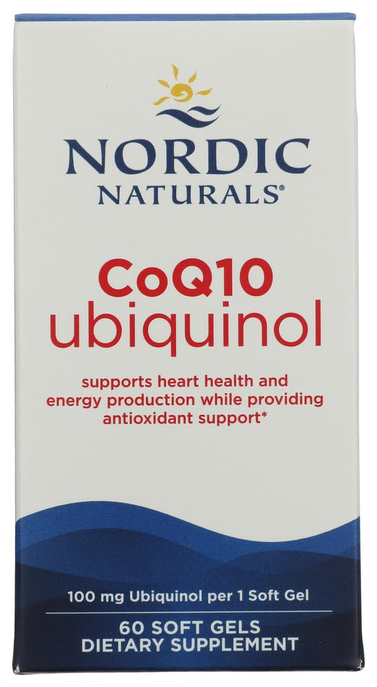 Nordic Naturals Nordic CoQ10 Ubichinol - 60 Mini Gels Soft - 100 mg Cozyme Q10 (CoQ10) Ubichinol - Heart & Brain Health, Cellular Energy Production, Antioxidant Support - Non-GMO - 60 Servings